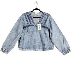 Savanna Jane Top Women's Size L Blue Denim Pullover Boho Casual Blouse